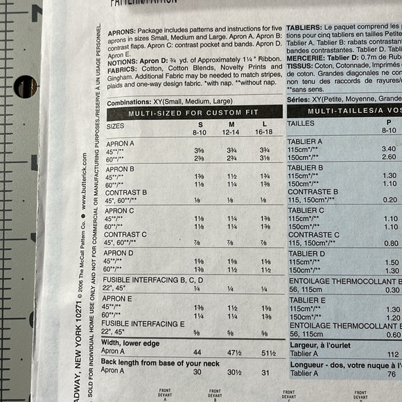Butterick apron sewing pattern, B4945 (sml-med-lrg) c2006 - Picture 3 of 5